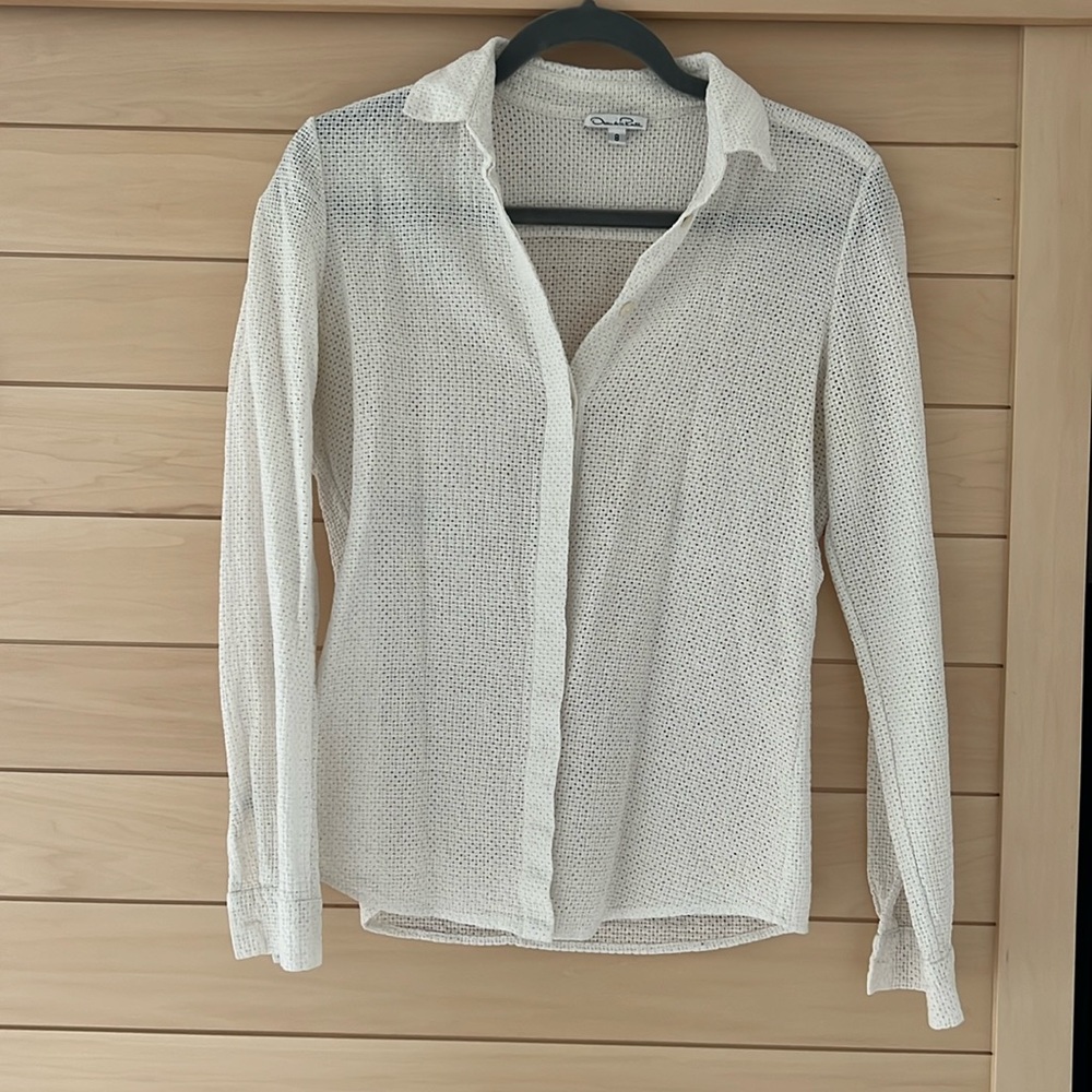 Vintage Oscar De La Renta Sheer White Button Down Blouse